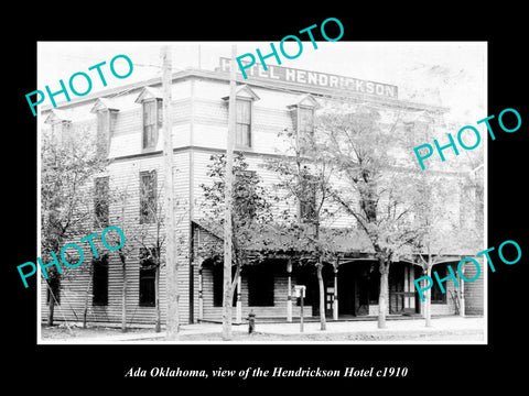 OLD LARGE HISTORIC PHOTO OF ADA OKLAHOMA, VIEW OF THE HENDRICKSON HOTEL c1910