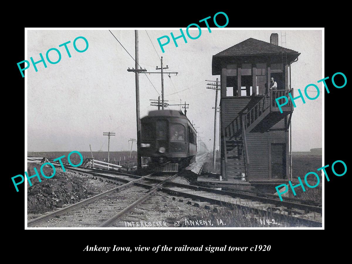 OLD LARGE HISTORIC PHOTO OF ANKENY IOWA, THE RAILROAD DEPOT SIGNAL TOWER c1920