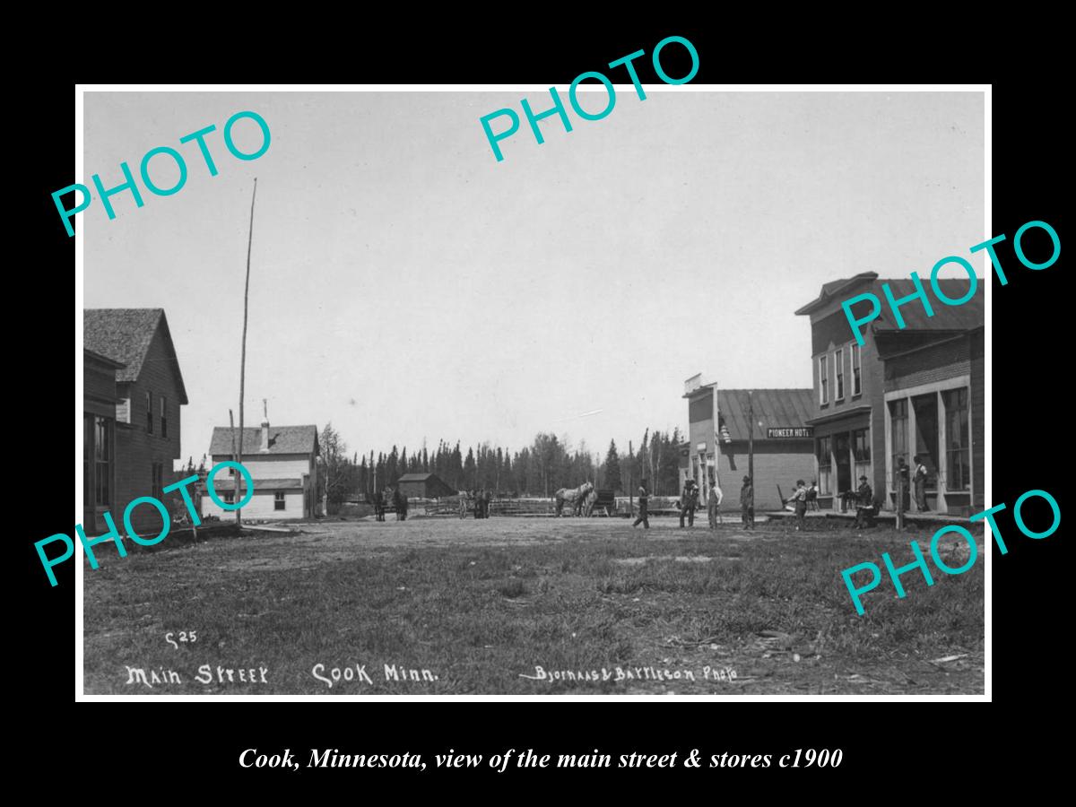 OLD LARGE HISTORIC PHOTO OF COOK MINNESOTA, THE MAIN STREET & STORES c1900