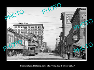 OLD LARGE HISTORIC PHOTO OF BIRMINGHAM ALABAMA, VIEW OF 2nd AVE & STORES c1910