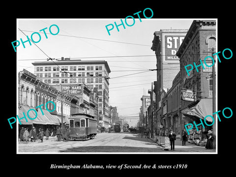 OLD LARGE HISTORIC PHOTO OF BIRMINGHAM ALABAMA, VIEW OF 2nd AVE & STORES c1910