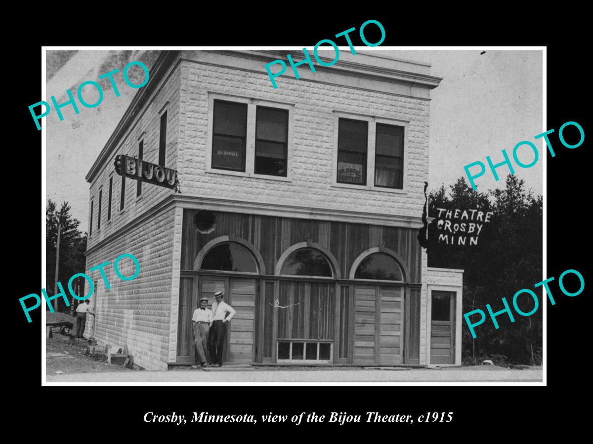 OLD LARGE HISTORIC PHOTO OF CROSBY MINNESOTA, VIEW OF THE BIJOU THEATER c1915