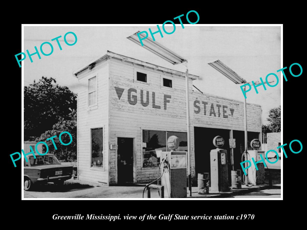 OLD LARGE HISTORIC PHOTO OF GREENVILLE MISSISSIPPI, GULF STATE GAS STATION c1970