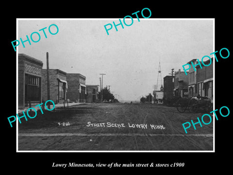 OLD LARGE HISTORIC PHOTO OF LOWRY MINNESOTA, THE MAIN STREET & STORES c1900 1