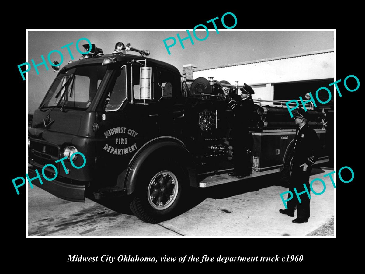 OLD LARGE HISTORIC PHOTO OF MIDWEST CITY OKLAHOMA, FIRE DEPARTMENT TRUCK c1960