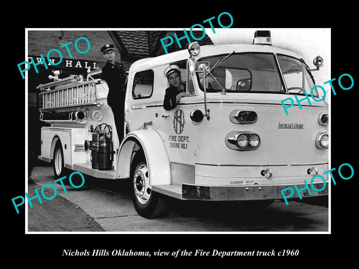 OLD LARGE HISTORIC PHOTO OF NICHOLS HILLS OKLAHOMA, FIRE DEPARTMENT TRUCK c1960