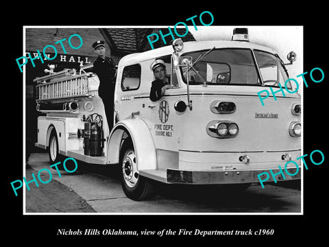 OLD LARGE HISTORIC PHOTO OF NICHOLS HILLS OKLAHOMA, FIRE DEPARTMENT TRUCK c1960