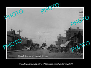 OLD LARGE HISTORIC PHOTO OF NICOLLET MINNESOTA, THE MAIN STREET & STORES c1900