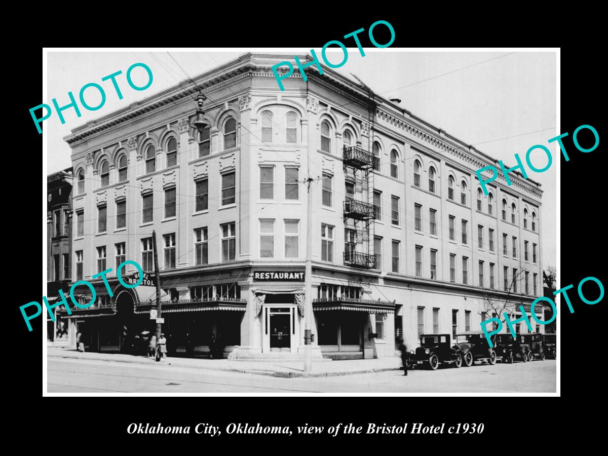 OLD LARGE HISTORIC PHOTO OF OKLAHOMA CITY, VIEW OF THE BRISTOL HOTEL c1930