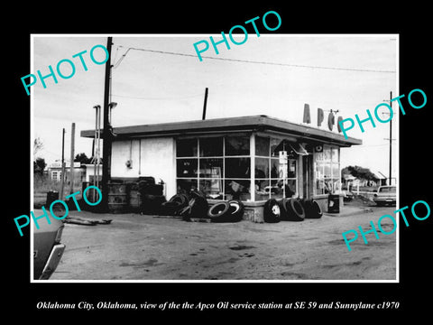 OLD LARGE HISTORIC PHOTO OF OKLAHOMA CITY, VIEW OF THE APCO OIL GAS STATION 1970