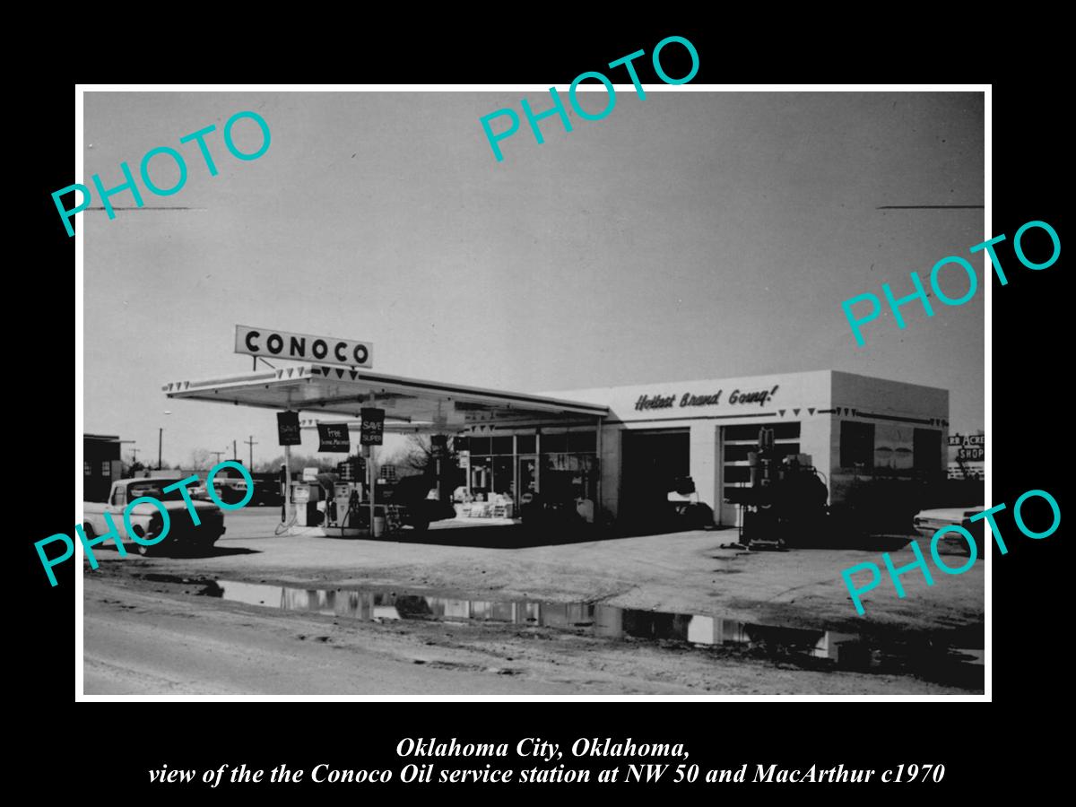 OLD LARGE HISTORIC PHOTO OF OKLAHOMA CITY, THE CONCO OIL GAS STATION c1970 1