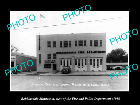 OLD LARGE HISTORIC PHOTO OF ROBBINSDALE MINNESOTA, FIRE & POLICE STATION c1950