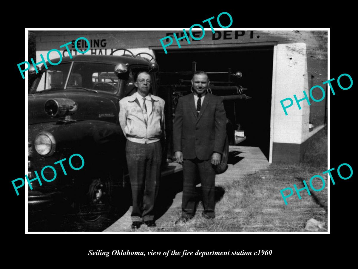 OLD LARGE HISTORIC PHOTO OF SEILING OKLAHOMA, THE FIRE DEPARTMENT STATION c1960