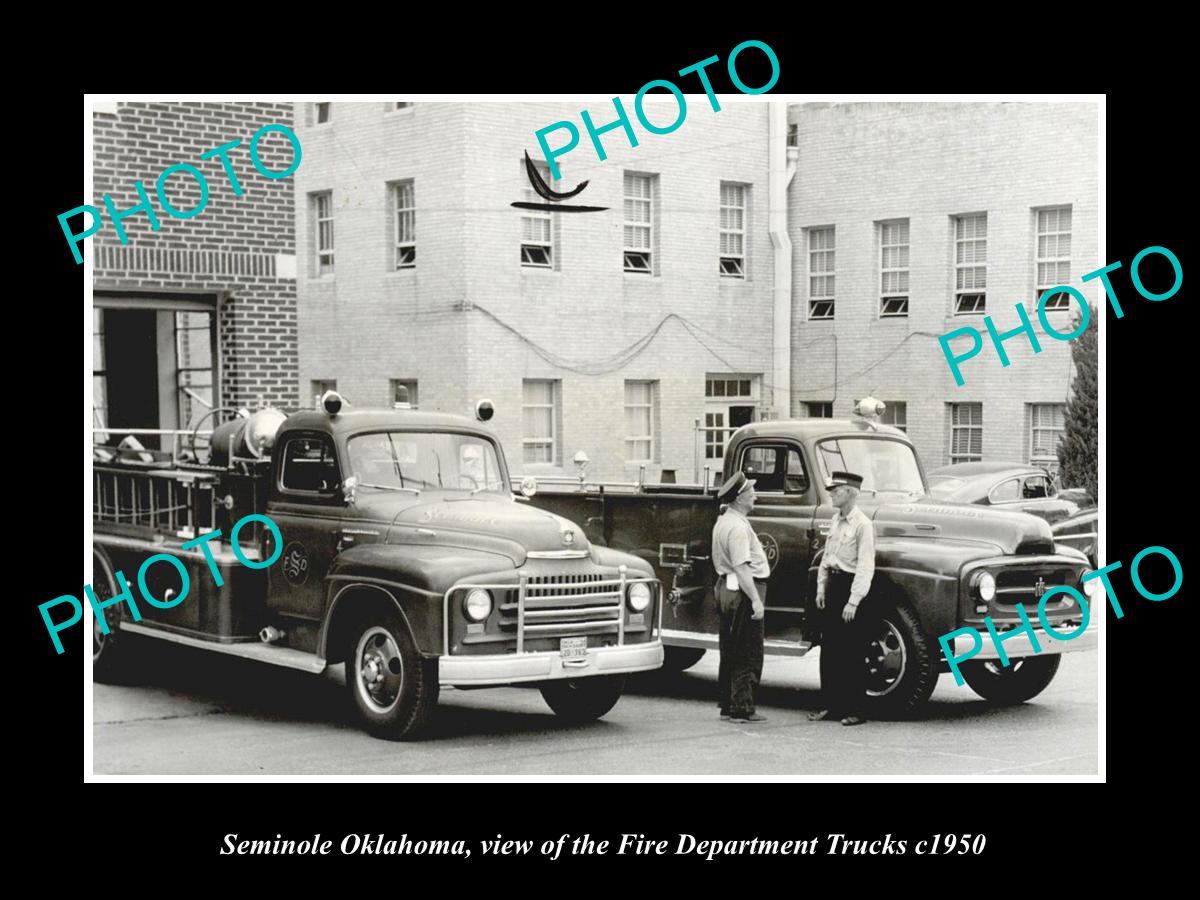 OLD LARGE HISTORIC PHOTO OF SEMINOLE OKLAHOMA, THE FIRE DEPARTMENT TRUCK c1950 1