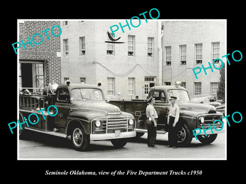 OLD LARGE HISTORIC PHOTO OF SEMINOLE OKLAHOMA, THE FIRE DEPARTMENT TRUCK c1950 1