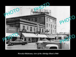 OLD LARGE HISTORIC PHOTO OF WEWOKA OKLAHOMA, VIEW OF THE ALDRIDGE HOTEL c1960