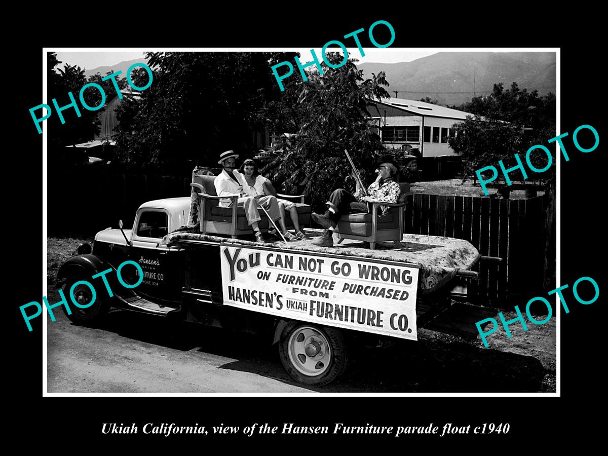 OLD LARGE HISTORIC PHOTO OF UKIAH CALIFORNIA, THE HANSEN PARADE FLOAT c1940