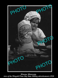 OLD LARGE HISTORIC PHOTO OF WINONA MINNESOTA, WINGOLD FLOUR ADVERTISMENT c1920