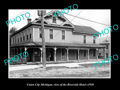 OLD LARGE HISTORIC PHOTO OF UNION CITY MICHIGAN, VIEW OF RIVERSIDE HOTEL c1920