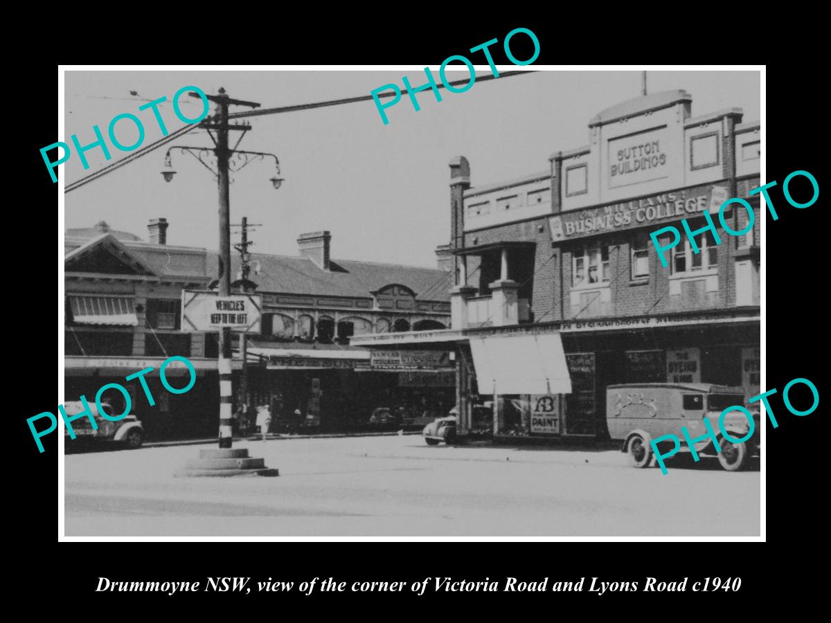 OLD HISTORIC PHOTO OF DRUMMOYNE NSW, THE CORNER OF VICTORIA & LYONS RD c1940