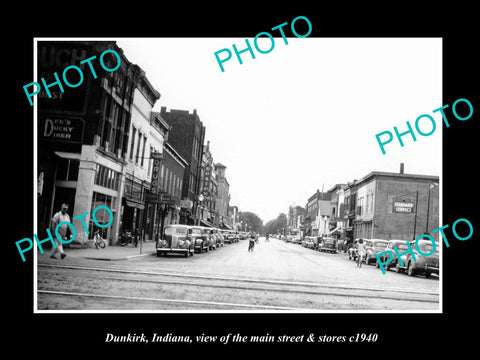 OLD HISTORIC PHOTO OF DUNKIRK INDIANA, VIEW OF THE MAIN STREET & STORES c1940