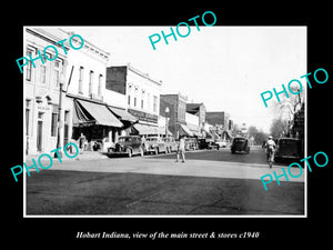 OLD HISTORIC PHOTO OF HOBART INDIANA, VIEW OF THE MAIN STREET & STORES c1940