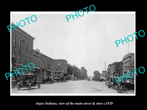 OLD LARGE HISTORIC PHOTO OF ARGOS INDIANA, THE MAIN STREET & STORES c1920