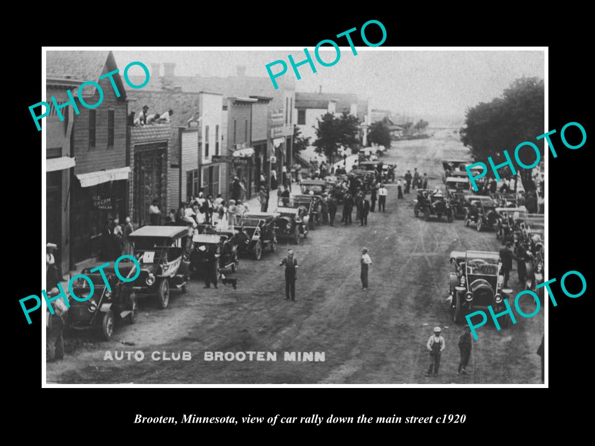 OLD LARGE HISTORIC PHOTO OF BROOTEN INDIANA, CAR RALLY IN THE MAIN STREET c1920