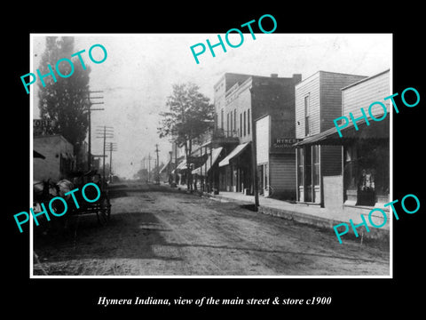 OLD LARGE HISTORIC PHOTO OF HYMERA INDIANA, THE MAIN STREET & STORES c1900