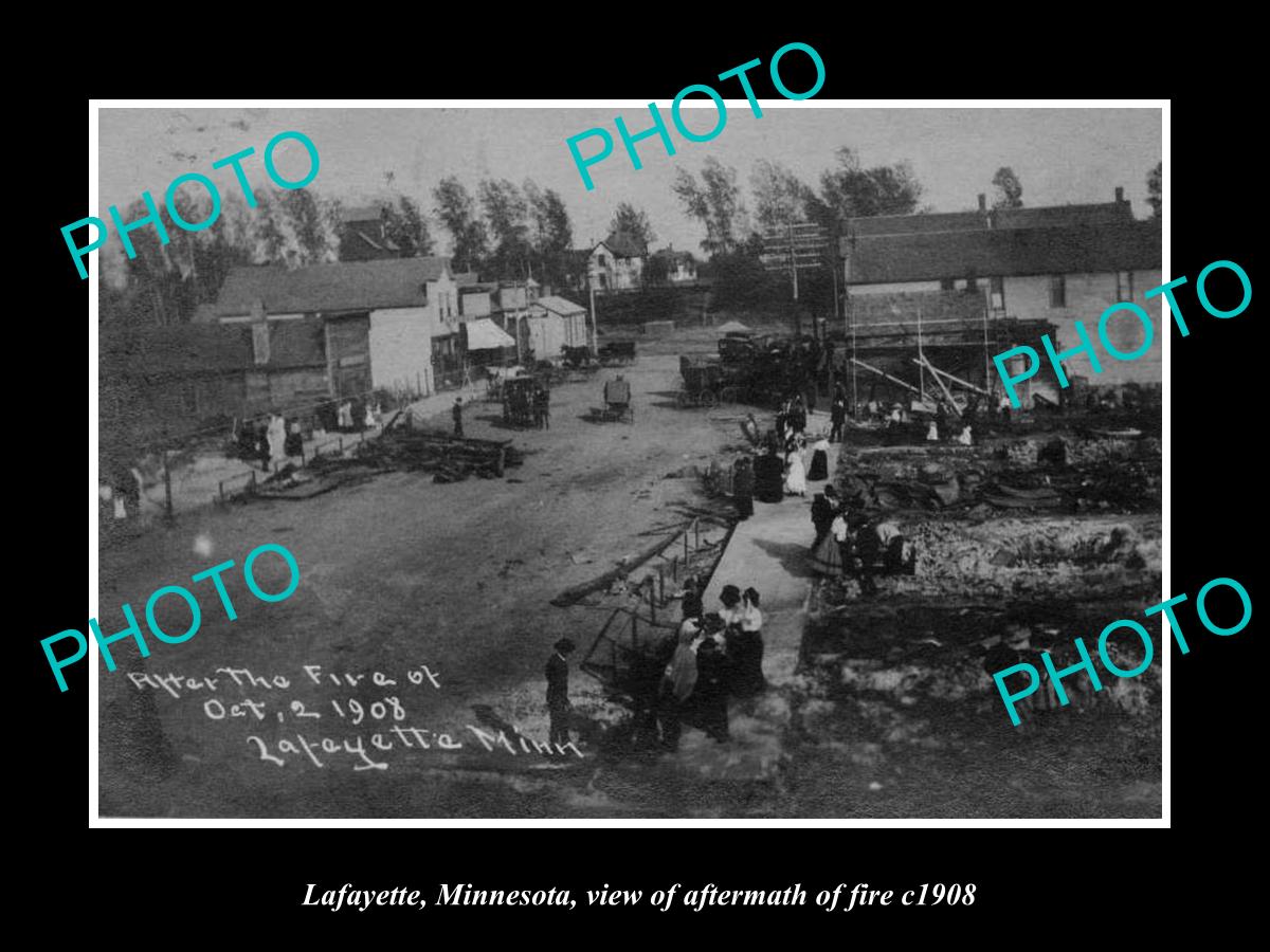 OLD LARGE HISTORIC PHOTO OF LAFAYETTE MINNESOTA, THE AFTERMATH OF THE FIRE c1908