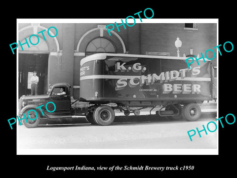 OLD LARGE HISTORIC PHOTO OF LOGANSPORT INDIANA, THE SCHMIDT BREWERY TRUCK c1950