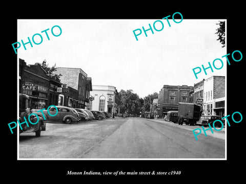 OLD LARGE HISTORIC PHOTO OF MONON INDIANA, THE MAIN STREET & STORES c1940