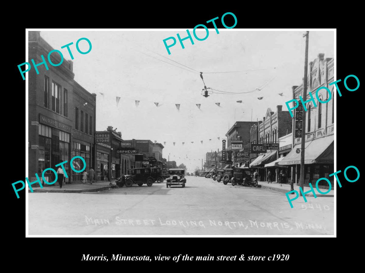 OLD LARGE HISTORIC PHOTO OF MORRIS MINNESOTA, THE MAIN STREET & STORES c1920