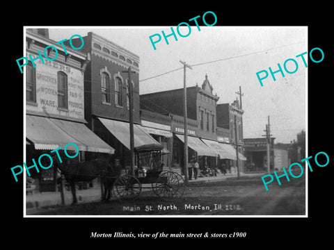 OLD LARGE HISTORIC PHOTO OF MORTON ILLINOIS, THE MAIN STREET & STORES c1900