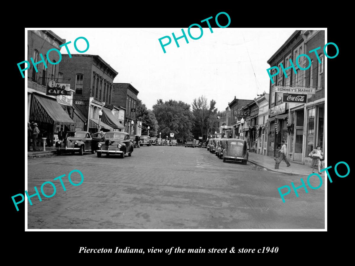 OLD LARGE HISTORIC PHOTO OF PIERCETON INDIANA, THE MAIN STREET & STORES c1940