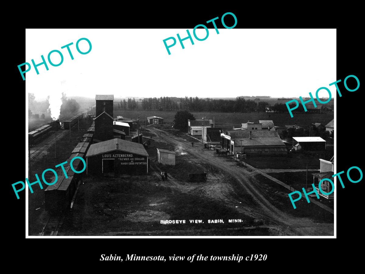 OLD LARGE HISTORIC PHOTO OF SABIN MINNESOTA, THE TOWN & RAILROAD DEPOT c1920