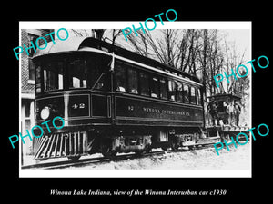 OLD LARGE HISTORIC PHOTO OF WINONA LAKE INDIANA, THE WINONA INTERURBAN CAR c1930