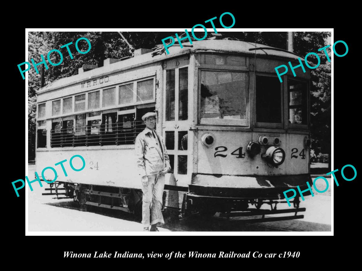 OLD LARGE HISTORIC PHOTO OF WINONA LAKE INDIANA, THE WINONA RAILROAD CAR c1940