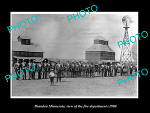 OLD LARGE HISTORIC PHOTO OF BRANDON MINNESOTA, VIEW OF THE FIRE DEPARTMENT c1900