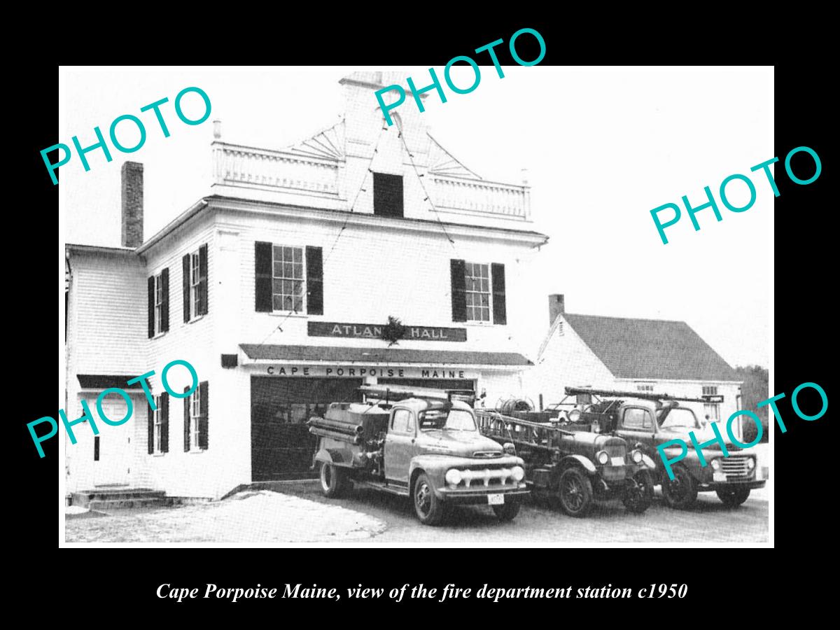 OLD LARGE HISTORIC PHOTO OF CAPE PORPOISE MAINE, FIRE DEPARTMENT STATION c1950