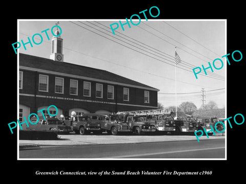 OLD LARGE HISTORIC PHOTO OF GREENWICH CONNECTICUT, SOUND BEACH FIRE STATION 1960