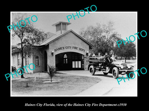 OLD LARGE HISTORIC PHOTO OF HAINES CITY FLORIDA, FIRE DEPARTMENT STATION c1930