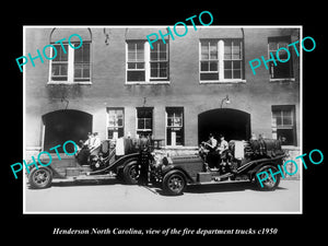 OLD LARGE HISTORIC PHOTO OF HENDERSON NORTH CAROLINA, THE FIRE DEPARTMENT c1950