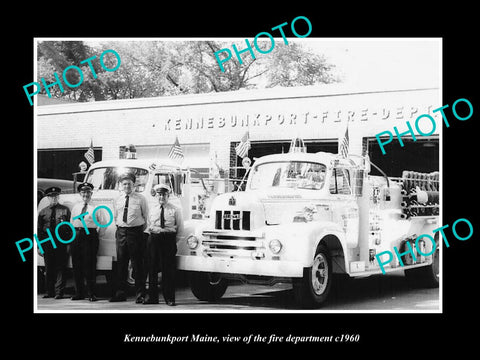 OLD LARGE HISTORIC PHOTO OF KENNEBUNKPORT MAINE, THE FIRE DEPARTMENT TRUCK c1960