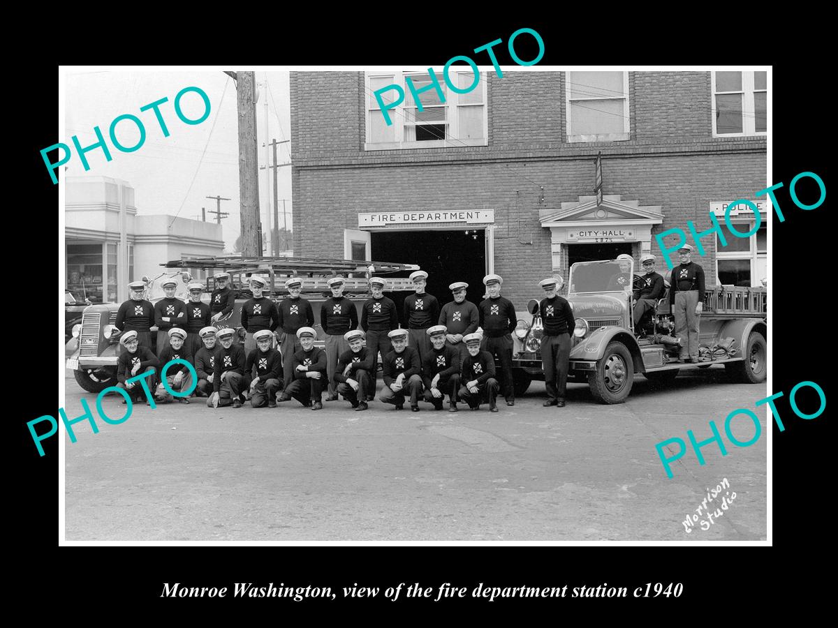 OLD LARGE HISTORIC PHOTO OF MONROE WASHINGTON, THE FIRE DEPARTMENT STATION c1940