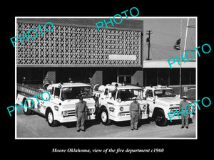 OLD LARGE HISTORIC PHOTO OF MOORE OKLAHOMA, THE FIRE DEPARTMENT STATION c1960