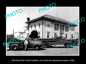 OLD LARGE HISTORIC PHOTO OF MOREHEAD CITY NORTH CAROLINA, THE FIRE STATION c1940