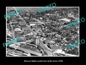 OLD LARGE HISTORIC PHOTO OF MOSCOW IDAHO, AERIAL VIEW OF THE TOWN c1940