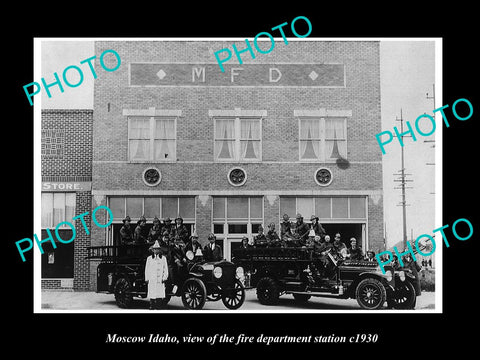 OLD LARGE HISTORIC PHOTO OF MOSCOW IDAHO, THE FIRE DEPARTMENT STATION c1930