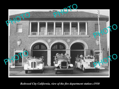 OLD LARGE HISTORIC PHOTO OF REDWOOD CITY CALIFORNIA, THE FIRE STATION c1930